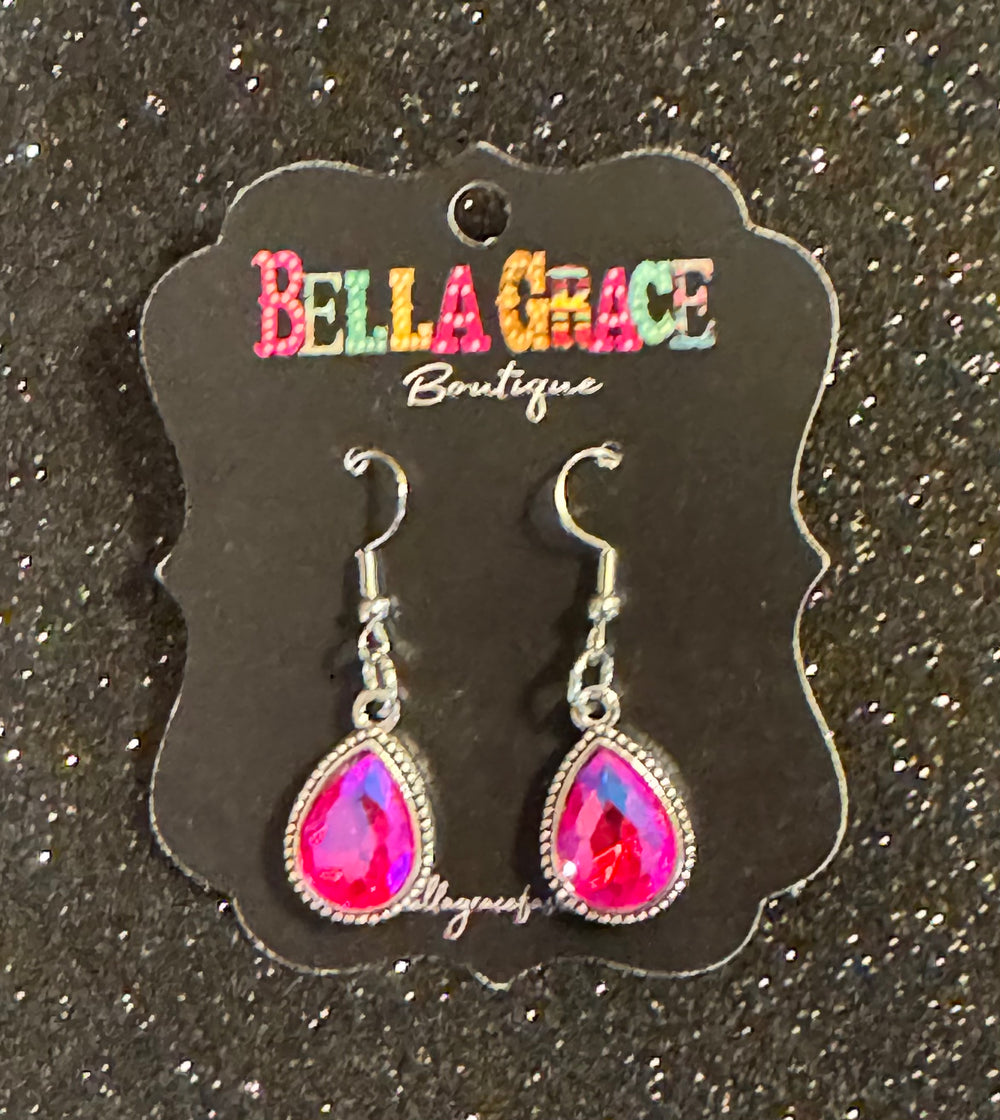 Pink AB Crystal Teardrop Earrings