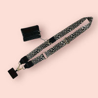 Cell Phone Lanyard-Black with Leopard Strap