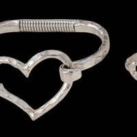 Hammered Silver Heart Bracelet and Ring Set