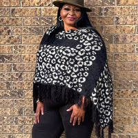 Leopard Poncho With Fringe