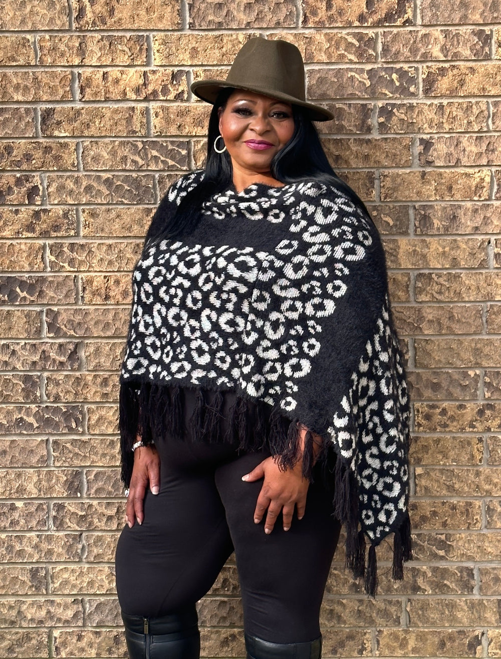 Leopard Poncho With Fringe