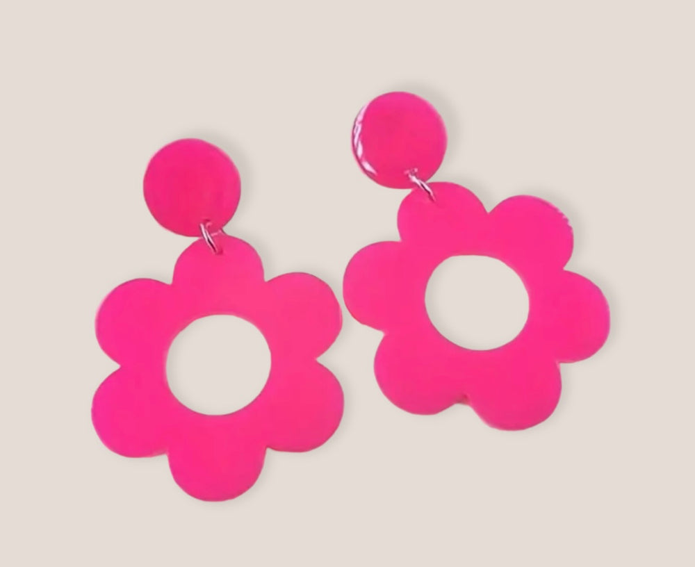 Retro Flower Earrings-Pink