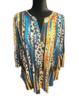 
              Ruffle Sleeves Lizzy Teal Multi Tunic Top
            