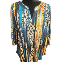 Ruffle Sleeves Lizzy Teal Multi Tunic Top