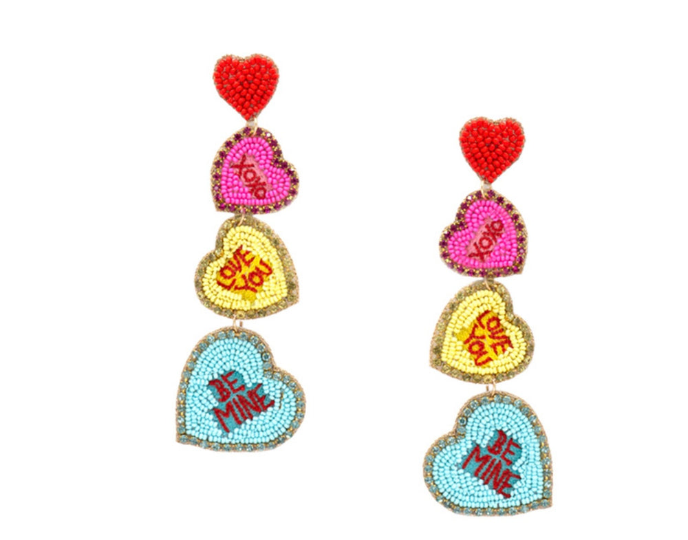 Beaded Valentines Heart Drop Earrings