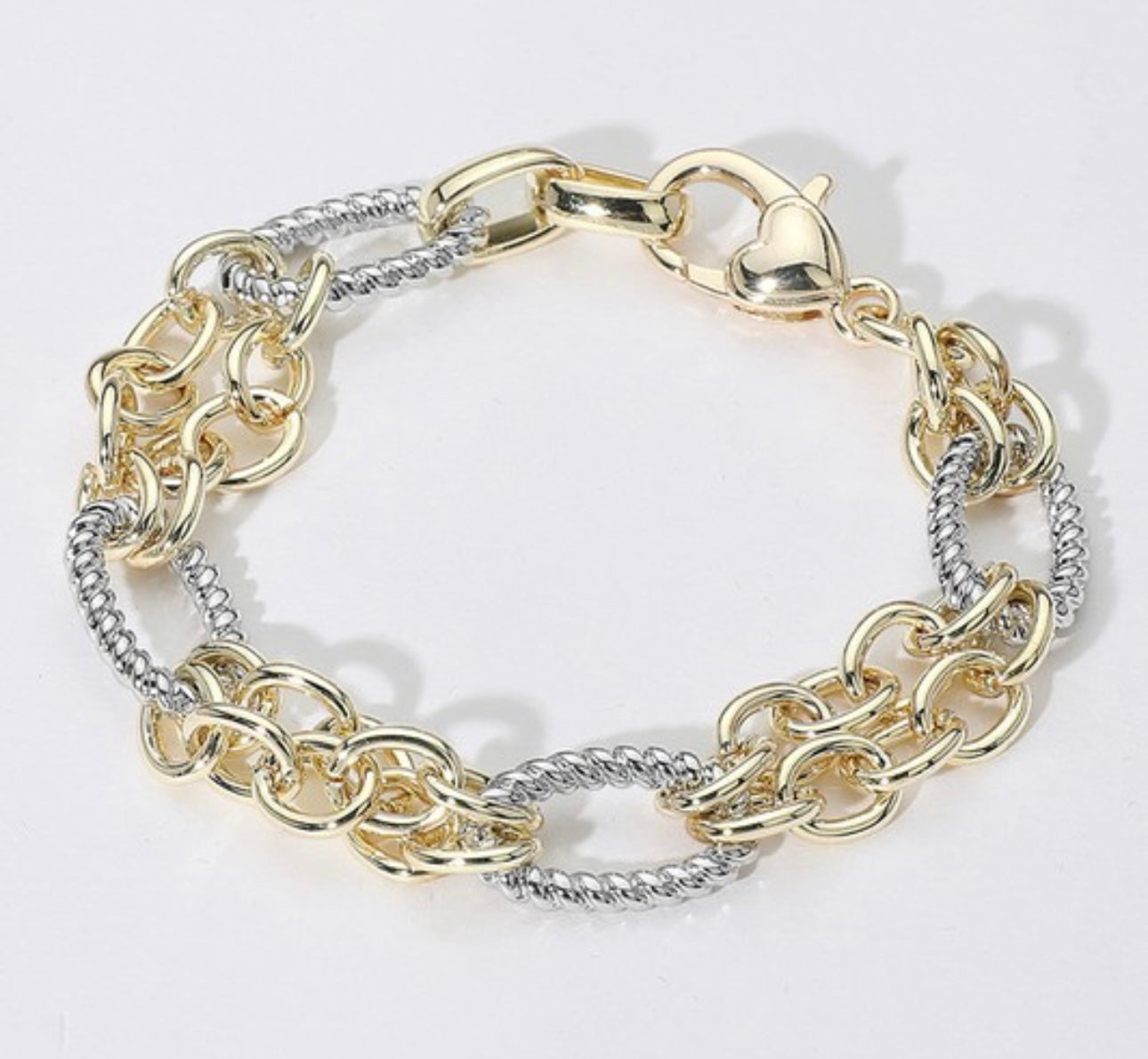 14k Gold Plated Two Tone Oval Chain Link Bracelet