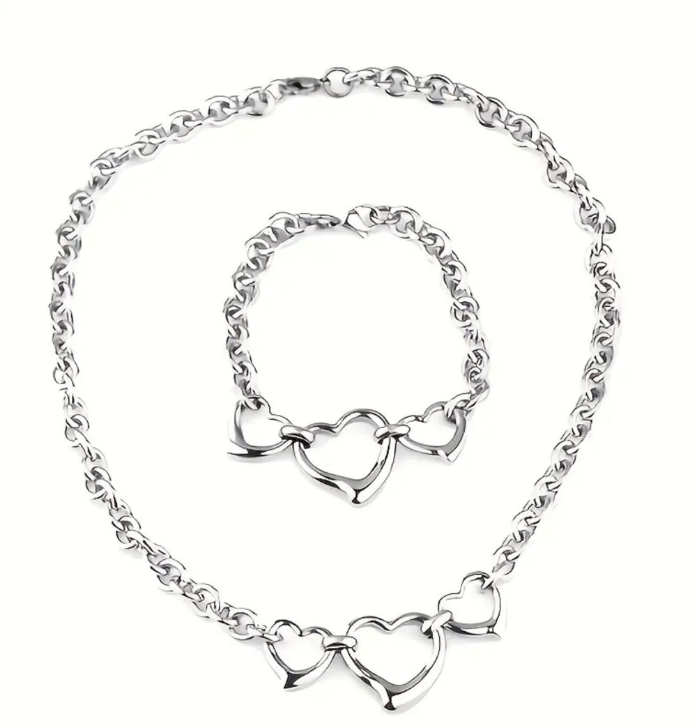 Hollow Heart Necklace/Bracelet Set