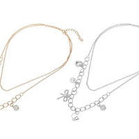 Bow Pearl Charm Double Layered Necklaces