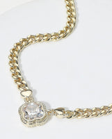 
              14k Gold Plated CZ Quatrefoil Chain Necklace
            