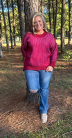 
              Exposed Seam Two Tone Sweater-Cabernet/Candy Pink
            