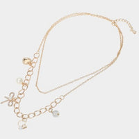 Bow Pearl Charm Double Layered Necklaces