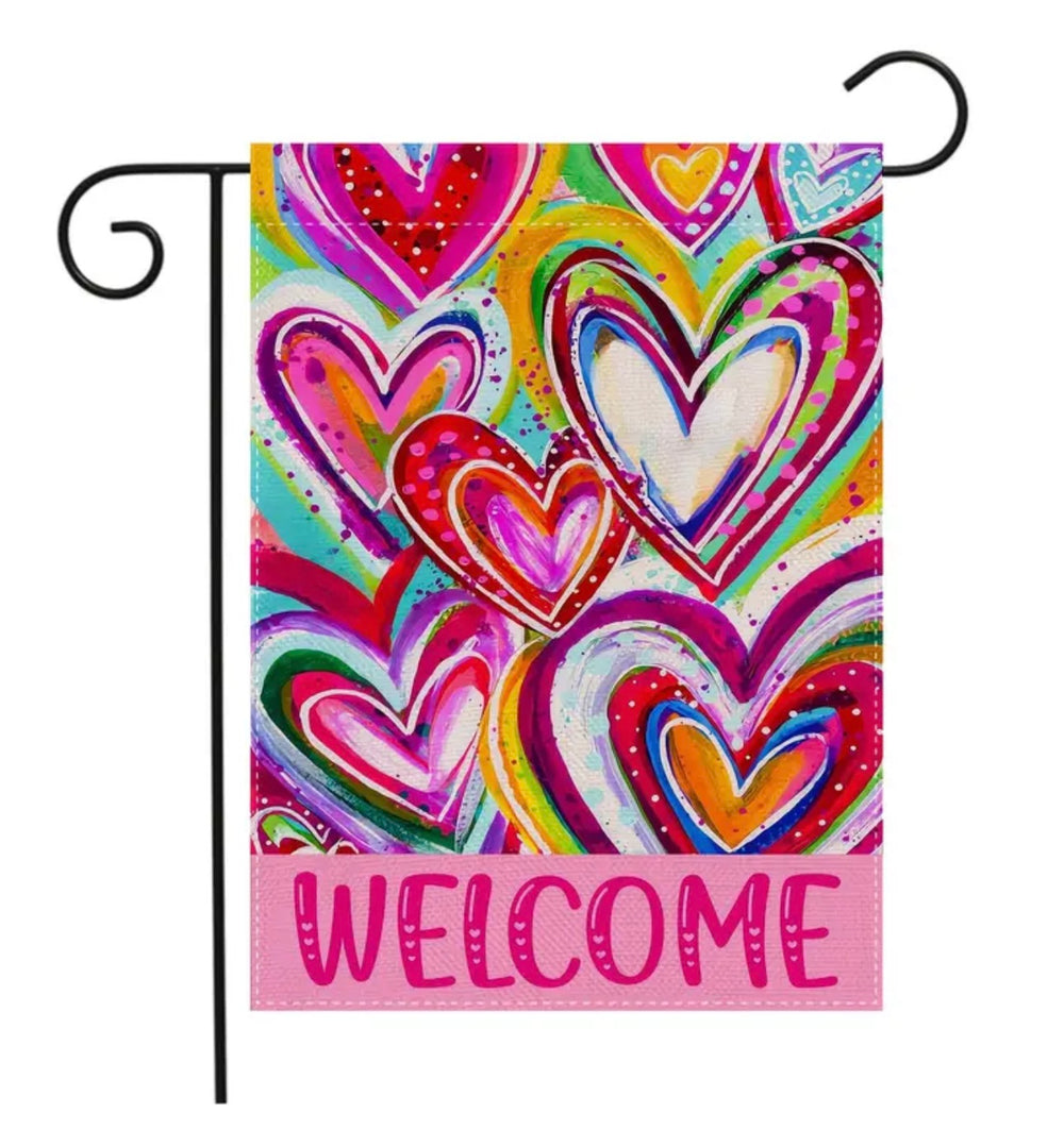 Watercolor Heart Valentine’s Garden Flag