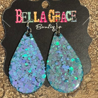 Glitter Acrylic Teardrop Earrings-Aqua Blue