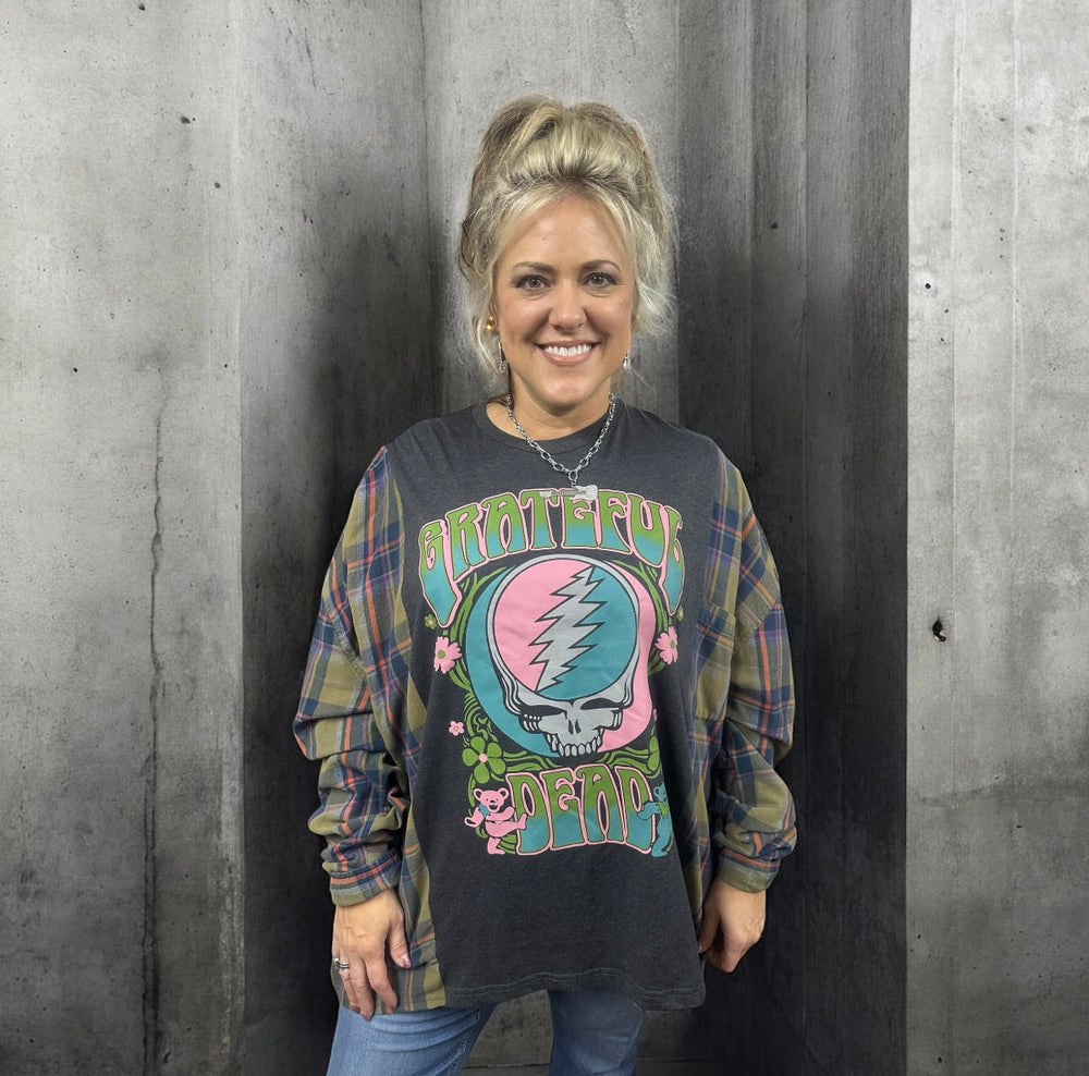 Retro Grateful Dead Oversized Flannel Overlay-Large