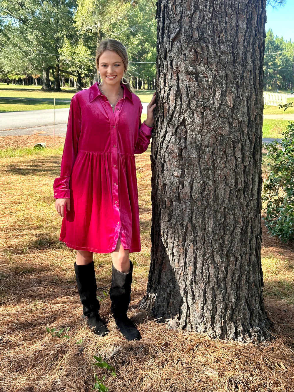 Rose Ruffle Velvet Dress