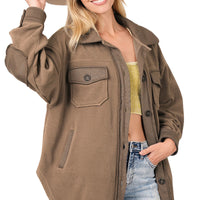 Oversized Fleece Shacket, Mocha, Regular Size