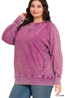 
              Plus Acid Washed French Terry Pullover Top-Light Plum
            