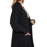 Popcorn Cardigan With Pockets-Black