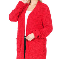 Popcorn Cardigan With Pockets-Ruby