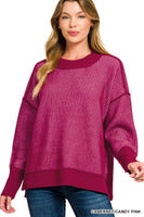 
              Exposed Seam Two Tone Sweater-Cabernet/Candy Pink
            