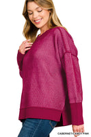 
              Exposed Seam Two Tone Sweater-Cabernet/Candy Pink
            