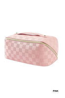 
              Vegan Leather Checkered Makeup Bag-Pink
            