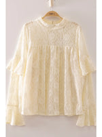 
              Ivory Lace Babydoll Mock Neck Top
            