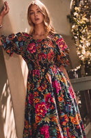 
              Navy Smocked Waist Midi Dress
            