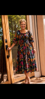 
              Navy Smocked Waist Midi Dress
            