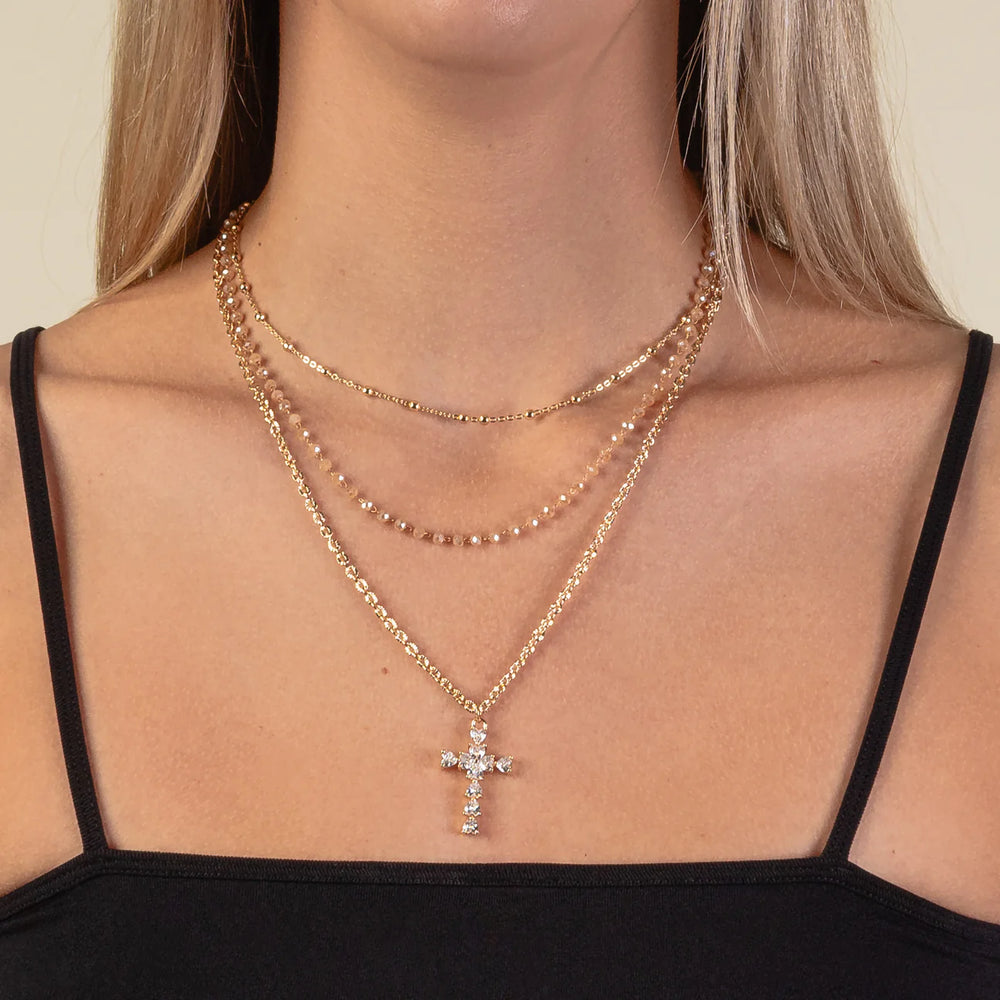 Layered Cross Necklace-Gold