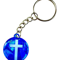 Tap To Pray™-Prayer Tag Keychains-Blue Crystal Cross