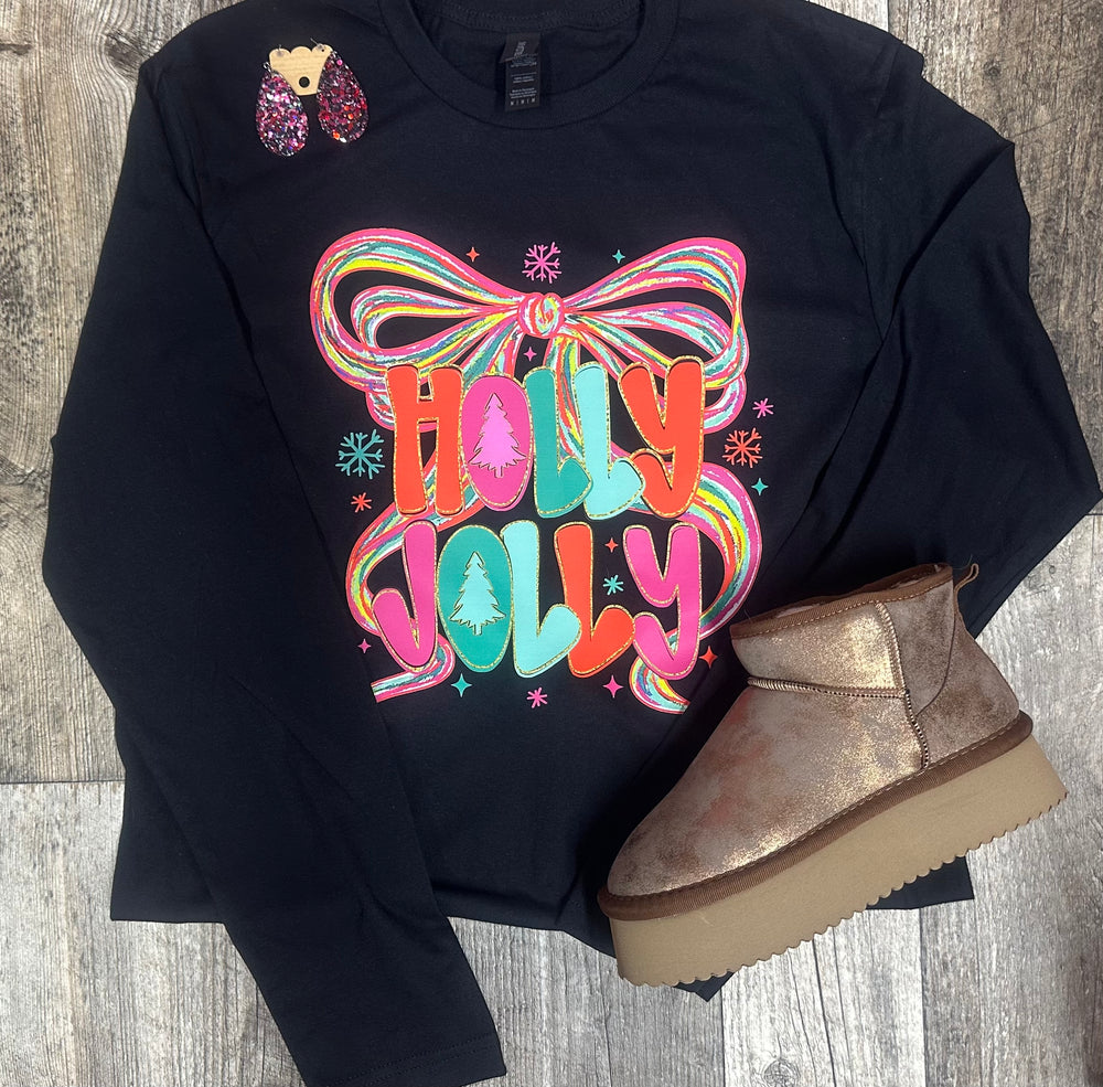 Holly Jolly Bow Short or Long Sleeve Tee