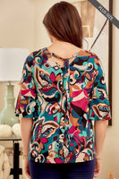 
              Ruffle Sleeves Black & Turquoise Tunic Top
            