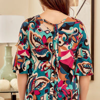 Ruffle Sleeves Black & Turquoise Tunic Top