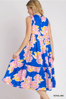 
              Sleeveless Tiered Maxi Floral Print Dress
            