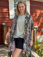 
              Floral Animal Metallic Kimono with Ruffle Hem
            