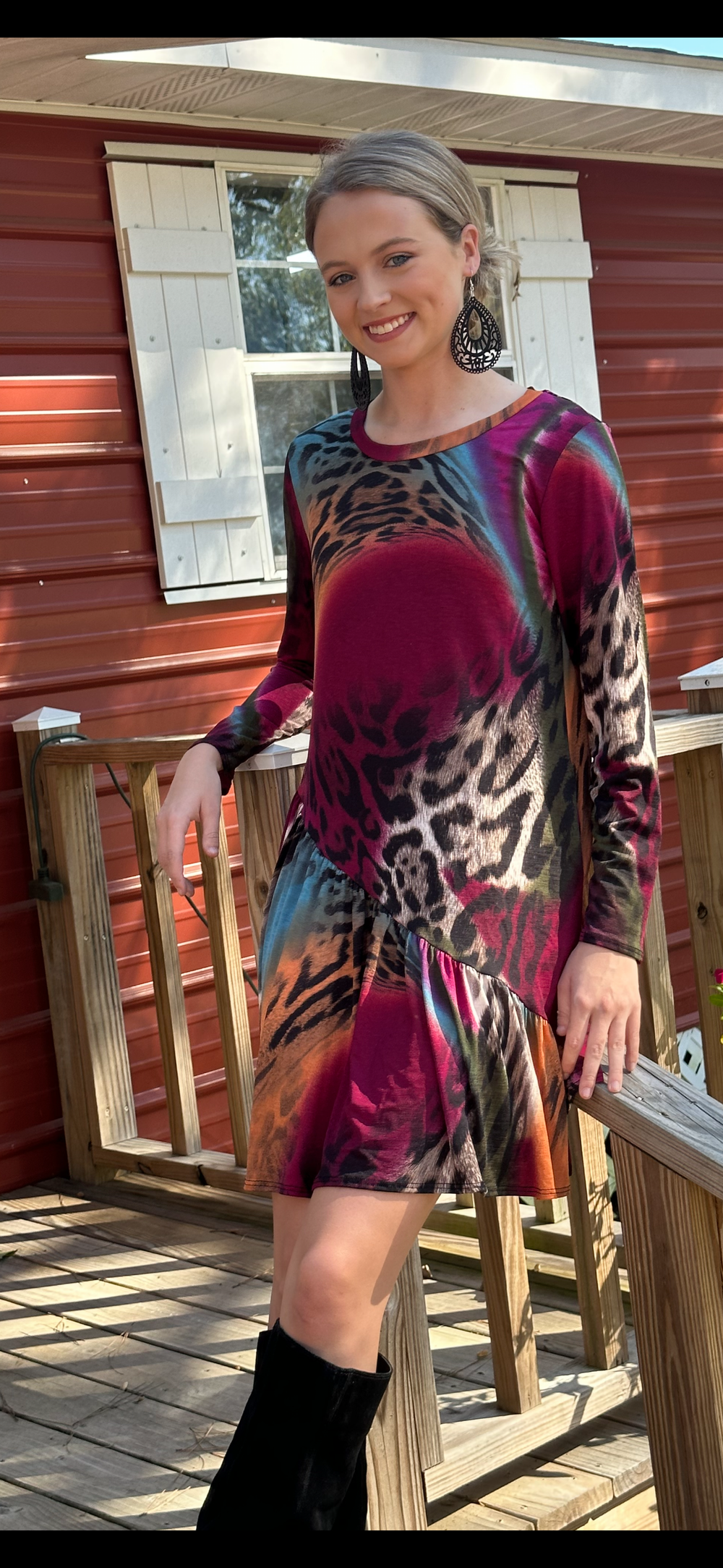 Leopard Multicolor Ruffle Dress, all sizes