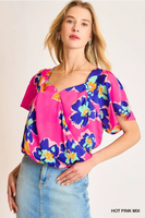 
              Floral Print Surplice Wrap Top
            
