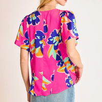 Floral Print Surplice Wrap Top