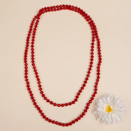 60” Crystal Bead Necklace-Bright Red