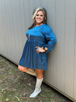 
              Teal Animal Print Long Sleeve Dress
            