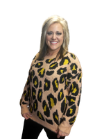 
              Leopard Print Round Neck Sweater
            