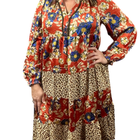 Brick Floral & Animal Print Dress