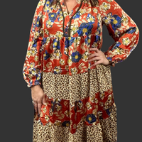 Brick Floral & Animal Print Dress