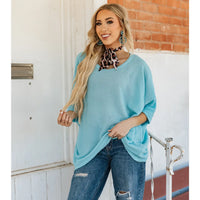 $10! Crochet Oversized Relaxed Fit Poncho Top-Aqua