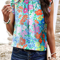 Sky Blue Frilled Collar Floral Top