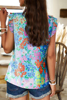 
              Sky Blue Frilled Collar Floral Top
            