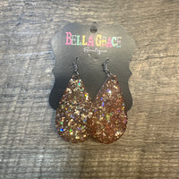 Glitter Acrylic Teardrop Earrings-Brown