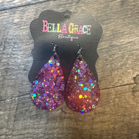 Wine Glitter Acrylic Teardrop Earrings