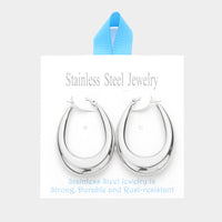 
              Stainless Steel Textured Oval Hoop Earrings
            